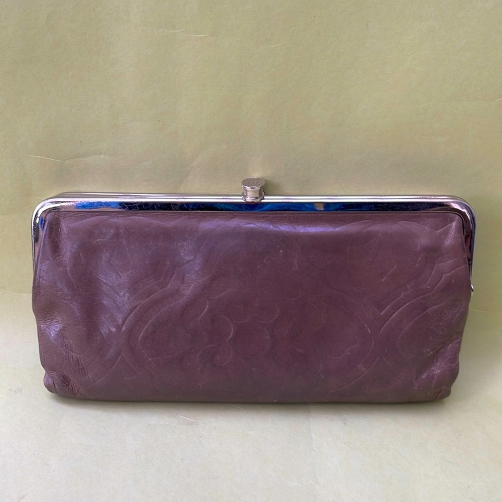 Vintage grayish olive/silver HOBO distressed leather clutch